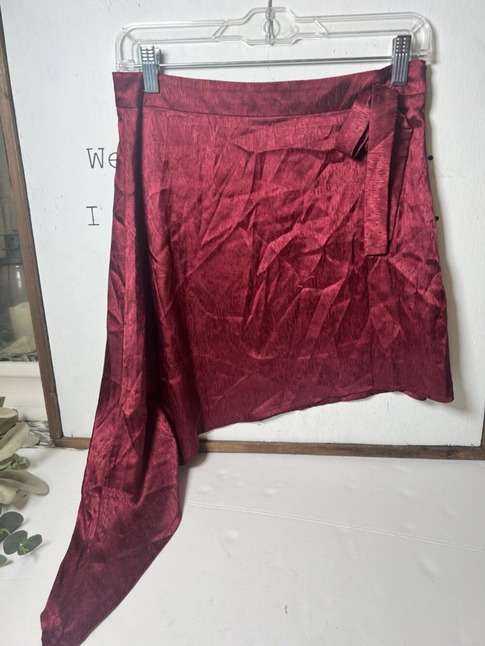 Asymmetrical Satiny Burgundy Skirt Size 6 Y2K Dark Romantic Goth 90s. Mm